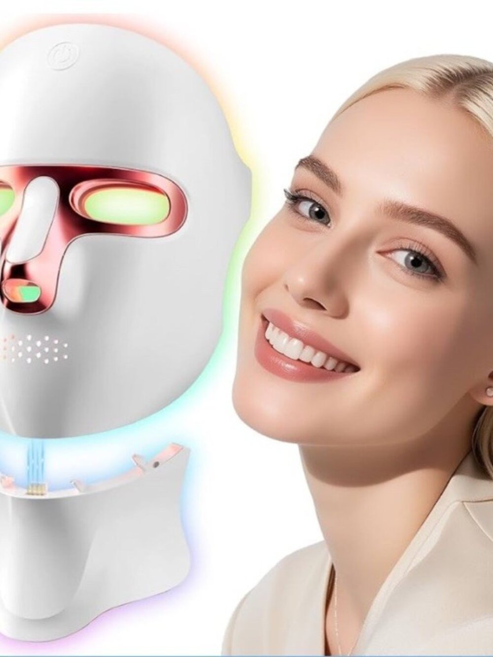 Cordless LED Face and Neck Mask 7 Color Light Therapy Red Light Rechargable - Picture 2 of 9